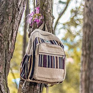 Fwosi Hippie Backpacks - Unisex Hemp Bookbag for School, Day Hiking & Travel - Lightweight, Multi-Pocket, 5 Compartments for Books, Purse, Wallet, Everyday Accessories - Handmade Crafts from Nepal