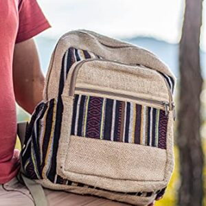 Fwosi Hippie Backpacks - Unisex Hemp Bookbag for School, Day Hiking & Travel - Lightweight, Multi-Pocket, 5 Compartments for Books, Purse, Wallet, Everyday Accessories - Handmade Crafts from Nepal