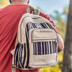 Fwosi Hippie Backpacks - Unisex Hemp Bookbag for School, Day Hiking & Travel - Lightweight, Multi-Pocket, 5 Compartments for Books, Purse, Wallet, Everyday Accessories - Handmade Crafts from Nepal