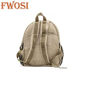 Fwosi Hippie Backpacks - Unisex Hemp Bookbag for School, Day Hiking & Travel - Lightweight, Multi-Pocket, 5 Compartments for Books, Purse, Wallet, Everyday Accessories - Handmade Crafts from Nepal