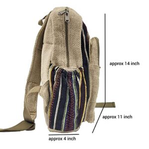 Fwosi Hippie Backpacks - Unisex Hemp Bookbag for School, Day Hiking & Travel - Lightweight, Multi-Pocket, 5 Compartments for Books, Purse, Wallet, Everyday Accessories - Handmade Crafts from Nepal