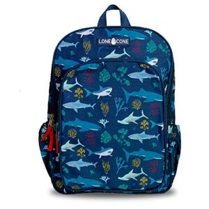 lone cone kids’ 15″ backpack for boys & girls in preschool, kindergarten, shark school