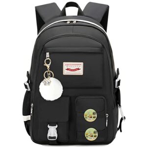 backpack for teen girls aesthetic school backpack for college middle high elementary school laptop backpacks 15.6 inch cute school bag lightweight waterproof bookbag women casual daypack (black)