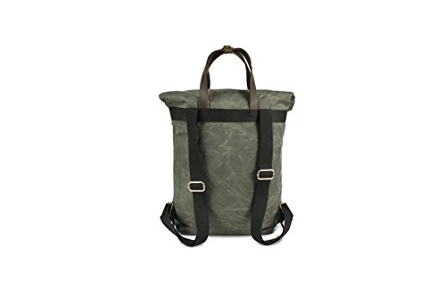 Waxed Canvas Backpack Roll Top Big Rucksack Unisex Casual Daypack for College Travel Hipsters Women Men (Army Green)