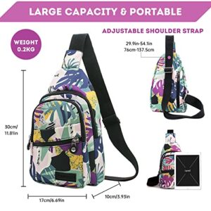 Long Keeper Sling Chest Bag - Women Men Waterproof Crossbody Backpack Traveling Running Hiking Shoulder Daypack Bag (Jungle Graffiti)