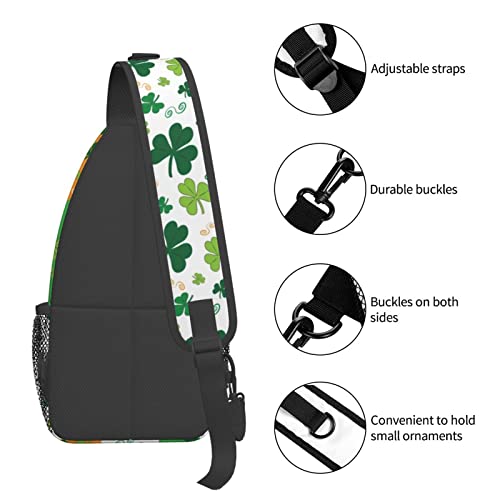 JSHXJBWR St. Patrick'S Day Shamrocks On Irish Flag Sling Bag For Women Men, Fashion St Patricks Green Clover Leaves Crossbody Bags Travel Hiking Runner Backpack Casual Shoulder Daypack Chest Bag