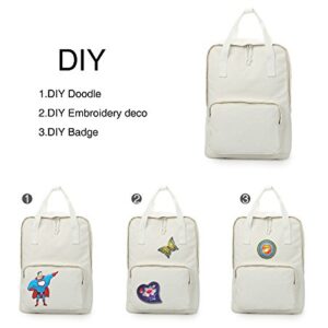 Zicac Unisex DIY Canvas Backpack Daypack Satchel (White 02) (Beige)