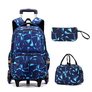 3pcs starry sky geometry trolley backpack middle school student school bag primary school bookbag