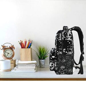 Oarencol White Punk Skull Mohawk Hair Black Vintage Backpacks Bookbags Daypack Travel School College Bag for Womens Girls Mens Boys Teens