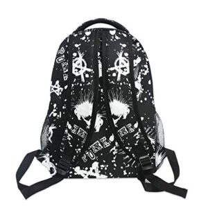 Oarencol White Punk Skull Mohawk Hair Black Vintage Backpacks Bookbags Daypack Travel School College Bag for Womens Girls Mens Boys Teens