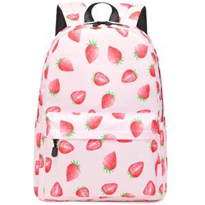 mirlewaiy 15.7 inch large capacity travel laptop backpack lightweight primary junior schoolbag school book bag for teen girls, pink strawberry
