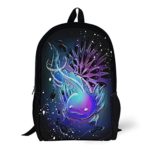 Axolotl Backpack, Waterproof Bookbag for Boys Girls Back to School 17 Inch