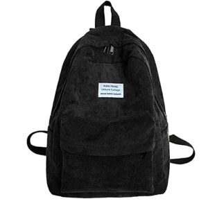 corduroy backpack, travel casual school rucksack daypack capacity book bag laptop bag for women girls teenage, black 1