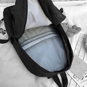 Corduroy Backpack, Travel Casual School Rucksack Daypack Capacity Book Bag Laptop Bag for Women Girls Teenage, Black 1
