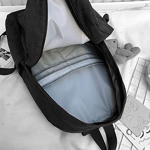 Corduroy Backpack, Travel Casual School Rucksack Daypack Capacity Book Bag Laptop Bag for Women Girls Teenage, Black 1