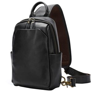 niucunzh soft genuine leather crossbody sling bag lightweight one shoulder small backpack with wide comfortable leather strap black