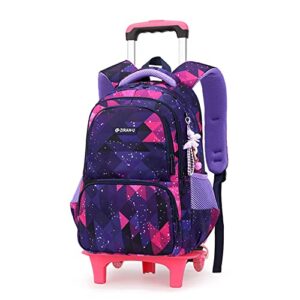 diamond,geometric prints kids rolling backpack wheeled elementary school bag primary students trolley bookbag for boys