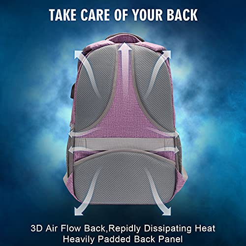 BOLANG Laptop Backpack for Men Women With USB Charging Port Business Work Travel Backpack Water Resistant College School Bookbag Fits 17 Inch Computer (8459 Purple )