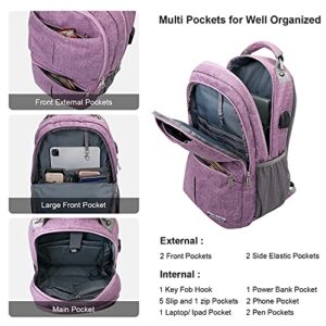 BOLANG Laptop Backpack for Men Women With USB Charging Port Business Work Travel Backpack Water Resistant College School Bookbag Fits 17 Inch Computer (8459 Purple )