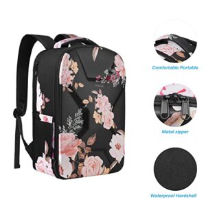 MOSISO 15.6-16 inch 35L Laptop Backpack for Women Men, Waterproof Peony Hardshell Travel Business Computer Bag College School Bookbag, Anti-Theft Daypack with USB Charging Port & Luggage Strap, Black