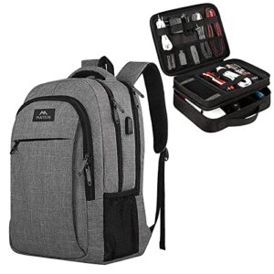 matein travel laptop backpack &electronics travel organizer bundle| anti theft durable laptops backpack school computer bag &waterproof electronic accessories case double layer cable storage bag