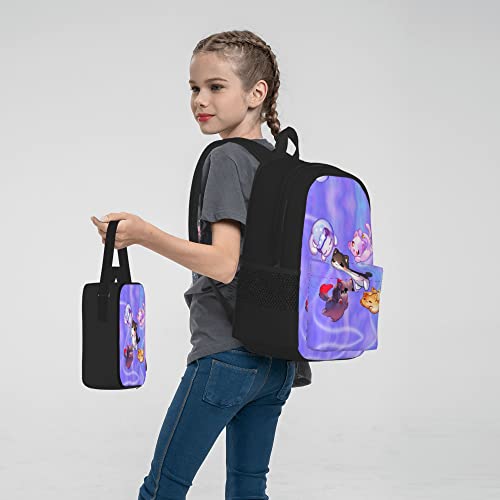 Anime cat theme backpack set 3d Light Weight Bookbag 3 pice with lunch box lunch bag And pencil case pencil bag For Girls