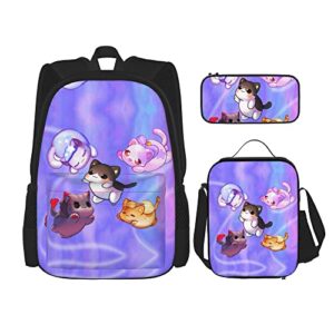 anime cat theme backpack set 3d light weight bookbag 3 pice with lunch box lunch bag and pencil case pencil bag for girls