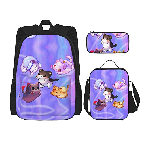 Anime cat theme backpack set 3d Light Weight Bookbag 3 pice with lunch box lunch bag And pencil case pencil bag For Girls