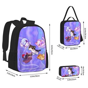 Anime cat theme backpack set 3d Light Weight Bookbag 3 pice with lunch box lunch bag And pencil case pencil bag For Girls