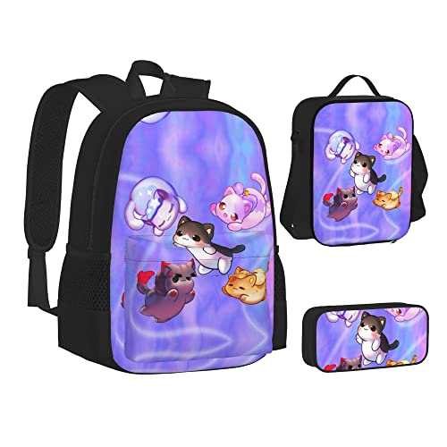 Anime cat theme backpack set 3d Light Weight Bookbag 3 pice with lunch box lunch bag And pencil case pencil bag For Girls