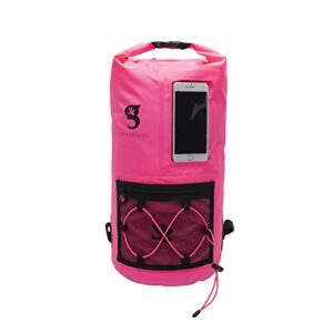 geckobrands hydroner 20l waterproof dry bag backpack, neon pink – lightweight travel bag with clear phone pouch