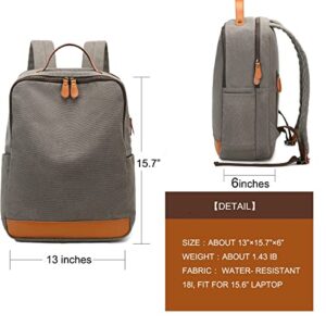 Shaelyka Canvas Laptop Backpack for Women & Men, Water-resistant Travel Backpacks Lightweight, Fit for 15.6 inches Laptop, Grey