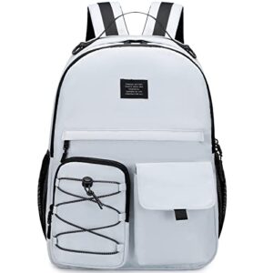 lohol fashion backpack for travel school college work, big bookbag with 15 inch laptop compartment for teen girls & boys (grey)