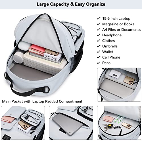 Lohol Fashion Backpack for Travel School College Work, Big Bookbag with 15 Inch Laptop Compartment for Teen Girls & Boys (Grey)