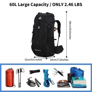 RuRu monkey 60L Hiking Backpack With Rain Cover Lightweight Travel Camping Daypack Backpack