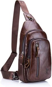 bullcaptain genuine leather sling bag,full grain leather casual crossbody shoulder backpack travel hiking vintage chest bag daypacks for men (coffee)