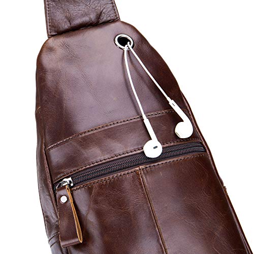 BULLCAPTAIN Genuine Leather Sling Bag,Full Grain Leather Casual Crossbody Shoulder Backpack Travel Hiking Vintage Chest Bag Daypacks for Men (Coffee)