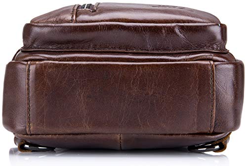 BULLCAPTAIN Genuine Leather Sling Bag,Full Grain Leather Casual Crossbody Shoulder Backpack Travel Hiking Vintage Chest Bag Daypacks for Men (Coffee)