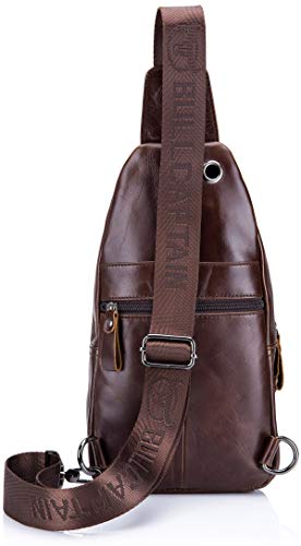 BULLCAPTAIN Genuine Leather Sling Bag,Full Grain Leather Casual Crossbody Shoulder Backpack Travel Hiking Vintage Chest Bag Daypacks for Men (Coffee)