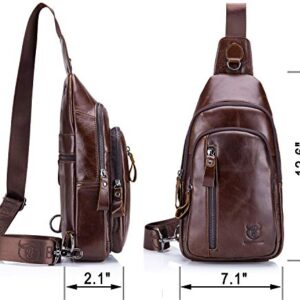 BULLCAPTAIN Genuine Leather Sling Bag,Full Grain Leather Casual Crossbody Shoulder Backpack Travel Hiking Vintage Chest Bag Daypacks for Men (Coffee)