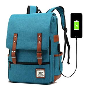 junlion unisex business laptop backpack college student school bag travel rucksack daypack with usb charging port blue