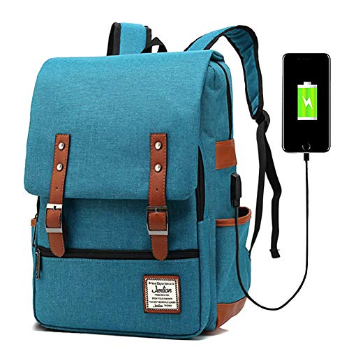 Junlion Unisex Business Laptop Backpack College Student School Bag Travel Rucksack Daypack with USB Charging Port Blue