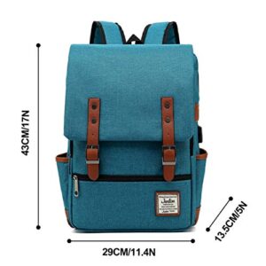 Junlion Unisex Business Laptop Backpack College Student School Bag Travel Rucksack Daypack with USB Charging Port Blue