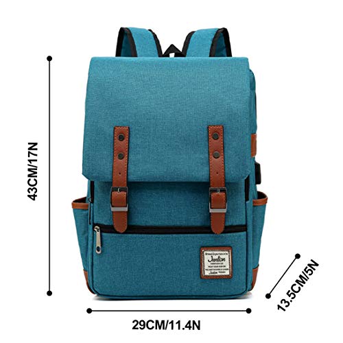 Junlion Unisex Business Laptop Backpack College Student School Bag Travel Rucksack Daypack with USB Charging Port Blue