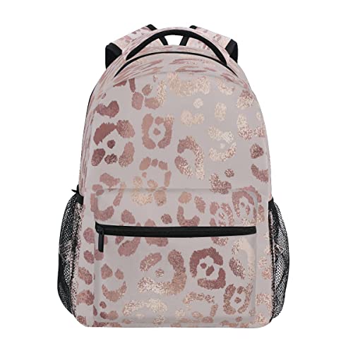 Backpack School Bookbag Travel Bag Leopard Print Cheetah Rose Gold for Girls Boys Teen