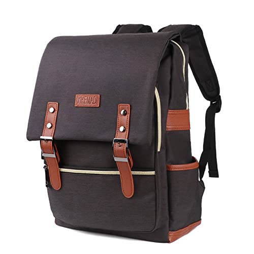 XIKEMADI Vintage Slim Laptop Backpack for Women & Men Water Resistant Travel Rucksack, Teens Boys Girls Elegant School Book Bags for School College Trip Fits up to 15.6 Inch Laptop (Black)