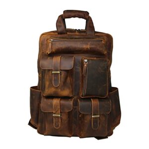 jaald 22″ genuine leather laptop backpack rucksack multipocket computer bag for men