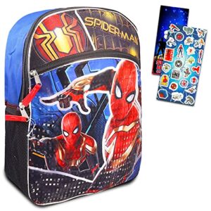 marvel spiderman backpack for kids, toddlers – bundle with spiderman 16 inch backpack plus spiderverse stickers and more (boys school supplies set)