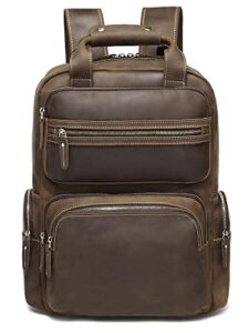 taertii vintage full grain genuine leather backpack for men 18” laptop bag large capacity business weekender travel hiking shoulder daypacks rucksack – brown