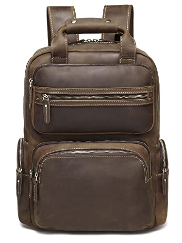 Taertii Vintage Full Grain Genuine Leather Backpack For Men 18'' Laptop Bag Large Capacity Business Weekender Travel Hiking Shoulder Daypacks Rucksack - Brown